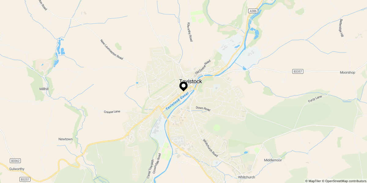 Approximate location of Garden Lane, Tavistock, PL19