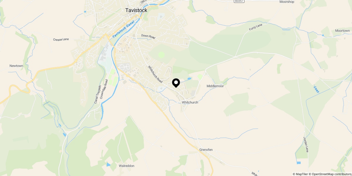 Approximate location of Whitchurch, PL19
