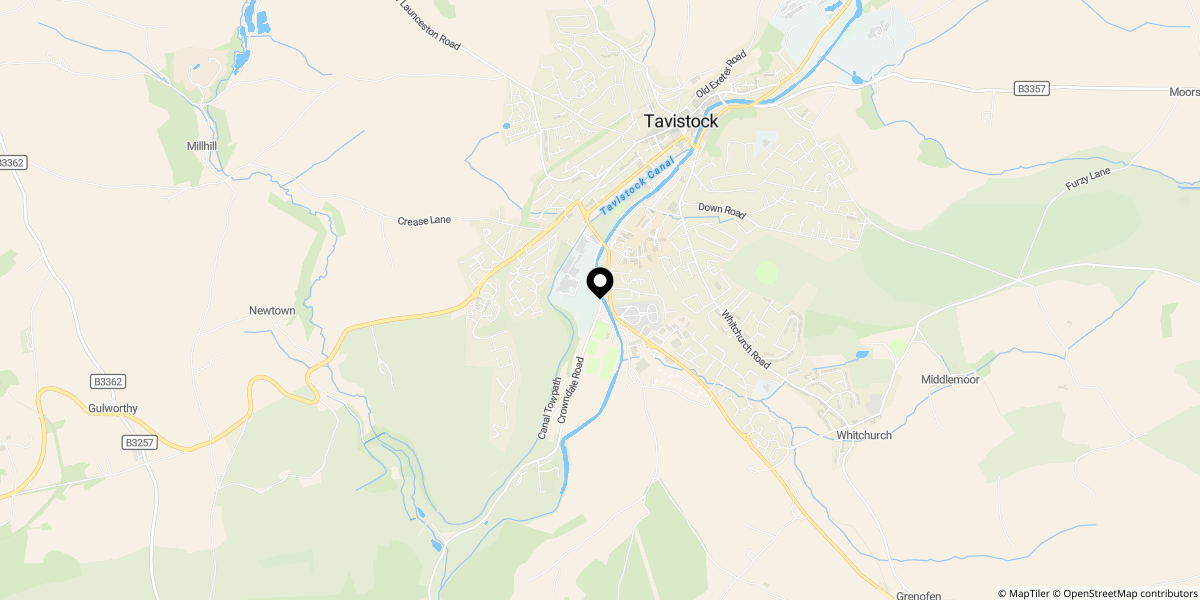 Approximate location of Tavistock, PL19 8BY