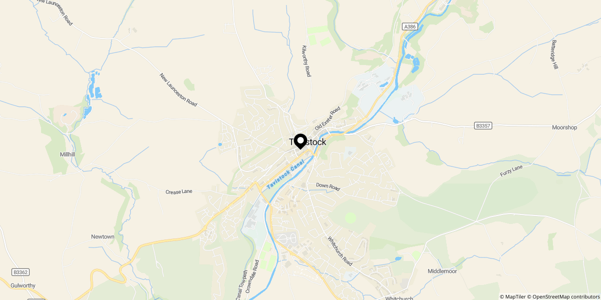 Approximate location of Hogarth House, Tavistock, PL19