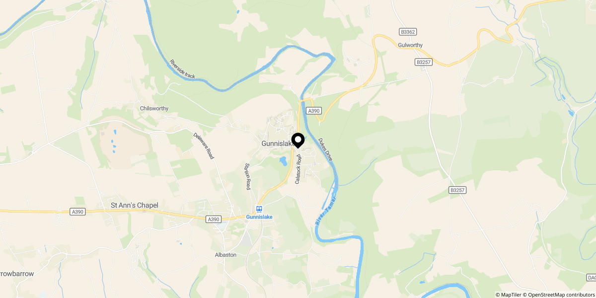 Approximate location of Tamar Bank Terrace, Gunnislaike, PL18