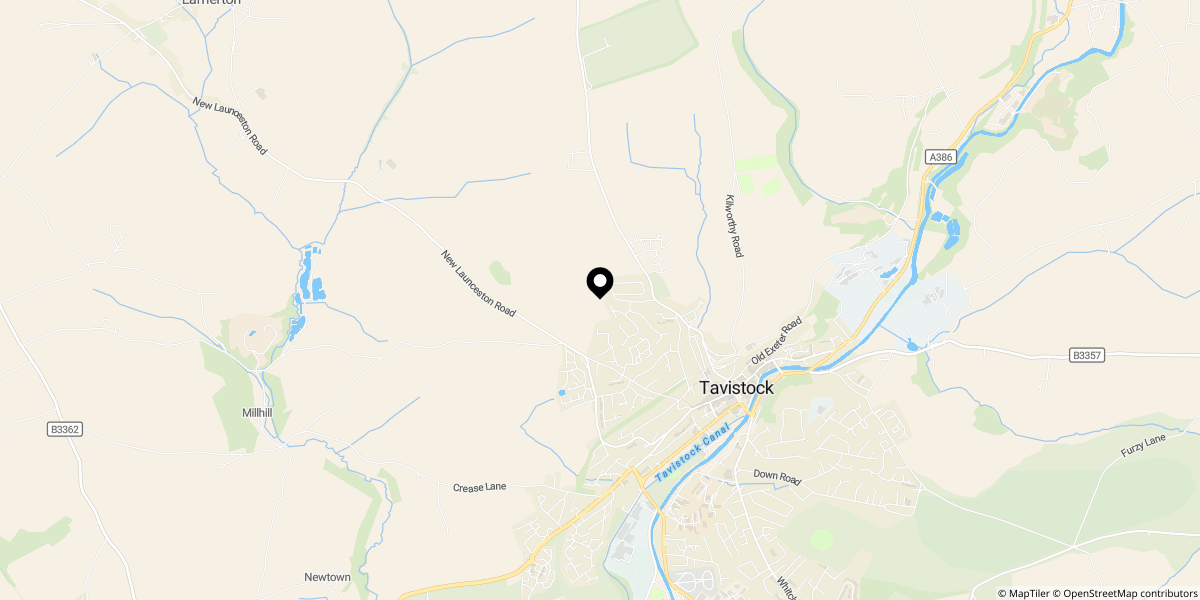Approximate location of Manor Oaks, Tavistock, PL19